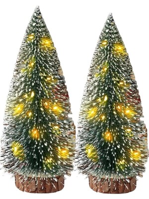 Happy Trend 16CM Kendinden Işıklı 3 Kademeli Mini Yılbaşı Ağacı – Kar Efektli LED Masaüstü Çam Dekor, Yeşil