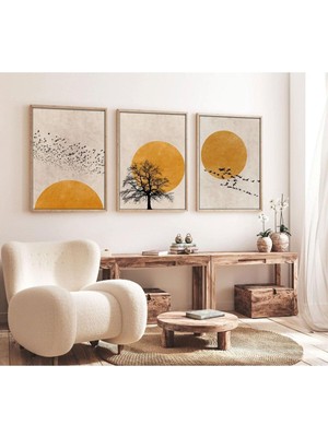 Happy Trend Güneş Kuş Desenli 3'lü Tablo HUHU147 50 x 70 HU41HU41Lİ0147E