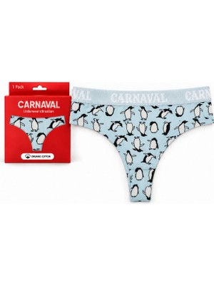 Carnaval Socks Penguen Desenli Kadın Brazilian Külot Pamuklu Likralı Açık Mavi