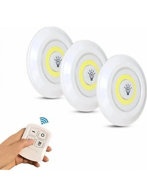 Go İthalat Kumandalı Yapışkanlı Kablosuz Yuvarlak Pilli LED Spot Işık 3’lü Set Dolap İçi Aydınlatma