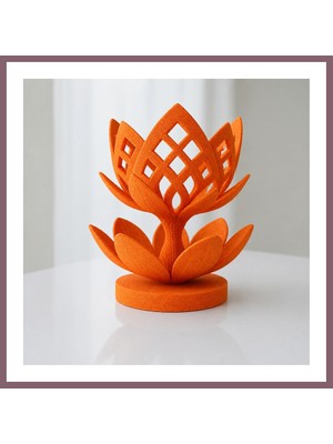 Bezos 3D Baskı Lotus Çiçeği Mumluk - Dekoratif Tealight Mumluk-Turuncu Bzss