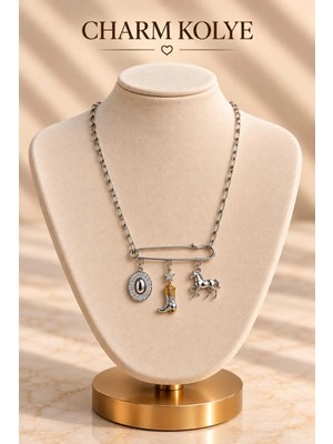 Mdm Style Çelik Çengelli Iğne Zincirli Charm Detaylı Kolye