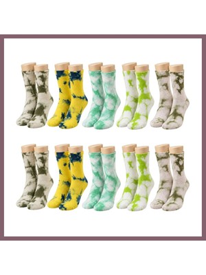 Bezos Unisex Batik Desenli Çorap 10'lu Set Pamuklu Renkli Uzun Soket Dikişsiz Nefes Alan Günlük Spor Çorabı Bzss