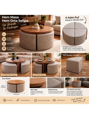 Oaken 4’lü Modern Puf Setli Masa & Orta Sehpası