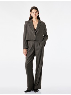 Koton Regular Fit Flanel Kumaş Uzun Kollu Tek Düğmeli Crop Blazer Ceket