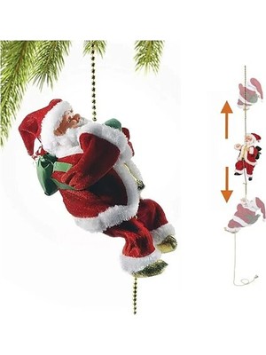 Müzikli ve Hareketli Tırmanan Noel Baba 20 cm - Pilli Yılbaşı Dekoru