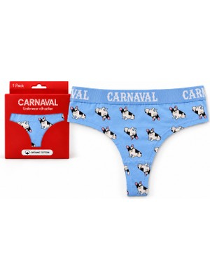 Carnaval Socks French Bulldog Köpek Desenli Kadın Brazilian Külot Pamuklu Likralı Açık Mavi
