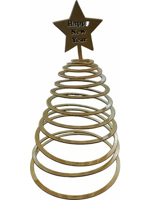 Metal Yaylı Çam Ağacı Yılbaşı Dekoru - Yıldızlı Gold Masa ve Raf Süsü