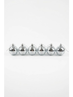 Mini Disko Topu Yılbaşı Ağacı Süsü 3 cm 6'lı Set - Aynalı Gümüş Asma Süs