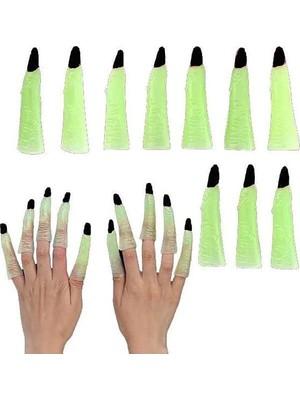 Halloween 10'lu Karanlıkta Parlayan Fosforlu Cadı Tırnağı - Cadılar Bayramı Kostüm Aksesuarı
