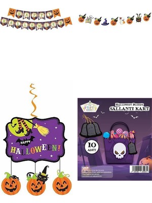 Happy Halloween Ev Süsleme Seti - Zikzak Banner, Dekoratif Banner, Tavan Süsü, Sallantı Kart