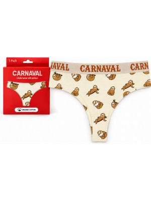 Carnaval Socks Tembel Hayvan Desenli Kadın Brazilian Külot Pamuklu Likralı Krem