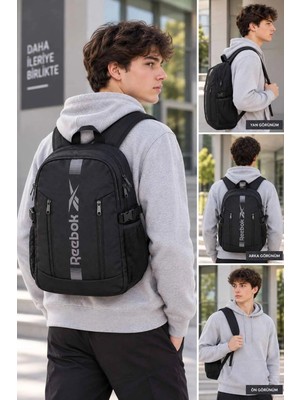 Reebok Siyah Sırt Çantası Erkek Kadın Okul ve Günlük Çok Gözlü 44X33X14 cm