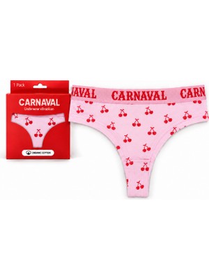 Carnaval Socks Kiraz Desenli Kadın Brazilian Külot Pamuklu Likralı Pembe