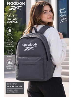 Reebok Gri Okul Sırt Çantası Unisex Kız Erkek Genç Günlük Çanta 45X33X14 cm
