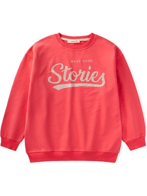 Cigit Baskılı Kız Çocuk Kışlık Sweatshirt 8-12 Yaş Mercan