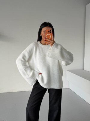 Budi Yumuşak Dokulu Oversize Triko Kazak – Ekru - Ekru