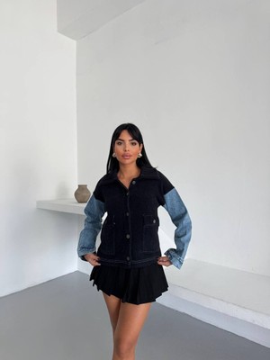 Budi Home Denim Kol Detaylı Kontrast Ceket – Güçlü Stil, Net Duruş - Siyah
