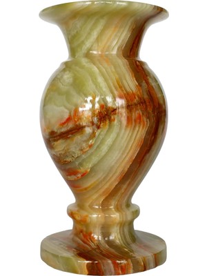 Mermer Vazo, Doğal Damarlı Desen, Klasik Tasarım, Onyx Vazo, 15 Cm. (Yeşil)