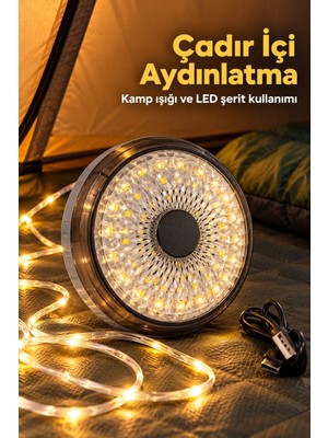 GIGA LED Kamp Lambası Dairesel Aydınlatma Yüzeyli ve Şeritli