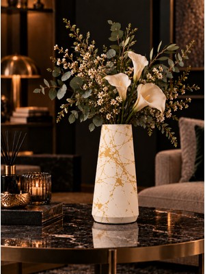 Betonmall Dekoratif Beton Vazo Modern Tasarım Salon Sehpa Üstü Kuru Yapay Çiçek Vazosu 30 cm