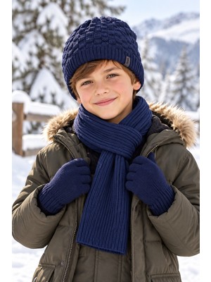 Miniko Kids Kitti 26180-12 Erkek 9-15 Yaş Atkı Bere Eldiven Set