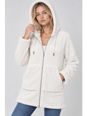 Etki Moda Kadın Kapşonlu Uzun Peluş Ceket