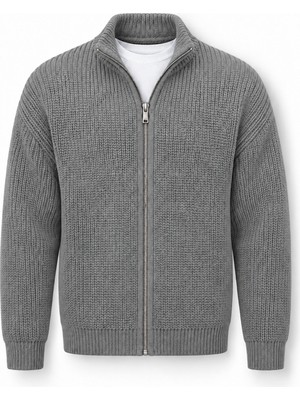 Valiberta Woody Relaxed Fit Selanik Örme Fermuarlı Erkek Hırka - Füme
