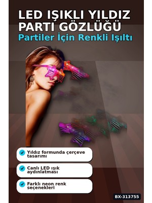 Eco Lounge 3 Fonksiyonlu LED Işıklı Yıldız Parti Gözlüğü 12 Adet Paket Yetişkin Aksesuarı BX-313755