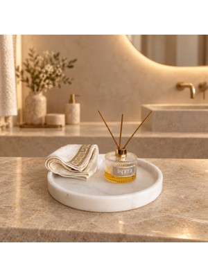 LİSPERA Beyaz Mermer Banyo Organizer , Beyaz Mermer Sunum Tepsisi
