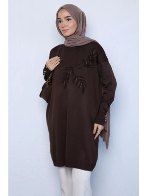 Julude Yaprak Detaylı Tesettür Triko Tunik P-00023591