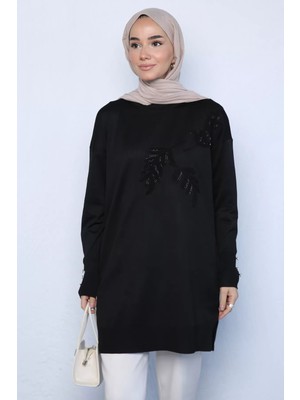 Julude Yaprak Detaylı Tesettür Triko Tunik P-00023591