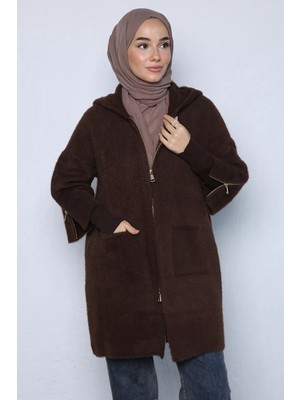 Julude Gülseli Tesettür Kapüşonlu Triko Ceket P-00023623