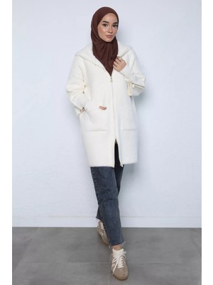 Julude Gülseli Tesettür Kapüşonlu Triko Ceket P-00023623