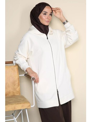 Julude Modern Tasarım Kapüşonlu Tesettür Sweat Ceket P-00023006