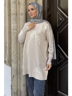 Julude Yaprak Detaylı Tesettür Triko Tunik P-00023591