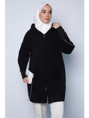 Julude Gülseli Tesettür Kapüşonlu Triko Ceket P-00023623