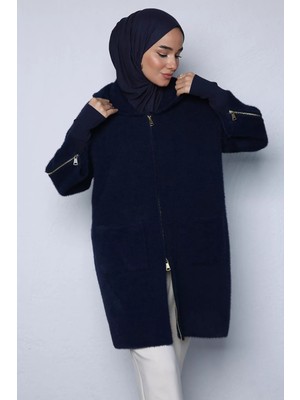 Julude Gülseli Tesettür Kapüşonlu Triko Ceket P-00023623