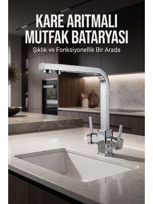 Control Mix Kare Arıtmalı Krom Mutfak Bataryası 3 Yollu Mutfak Musluğu Pirinç Malzeme Paslanmaz Eviye Armatürü