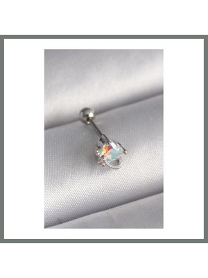 Bezos 316L Çelik Gümüş Renk Zirkon Taşlı Kalp Tragus Piercing Mmbz