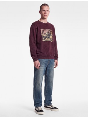 Koton Üç Iplik Şardonlu Uzun Kollu Yıkamalı Bisiklet Yaka Baskılı Sweatshirt