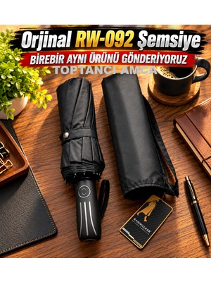 Toptancı Amca Rw 16 Panelli Tam Otomatik Yumuşak Saplı 3 Çelik Tel ve Fiber Şaftlı Kılıflı Yağmur Şemsiyesi Siyah Şemsiye