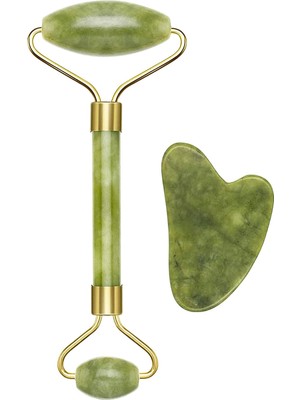 C301ABE101 Gua Sha Yeşim Taşında Jade Roller & Gua Sha Masaj Aleti, Yüz ve Vücut Masaj, Rahatlatıcı, Modelleme ve Yaşlanma