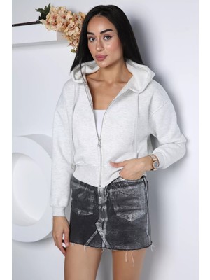Gülseli Kadın Kapüşonlu Ön Fermuarlı Üç Iplik Şardonlu Sweatshirt P-00023414
