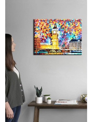 Renkli Dekoratif Big Ben Tarihi Londra Saat Kulesi Tablosu. Duvar Panoları: New York Retro Soyut Klasik Klimt Van Gogh Atatürk 50X35 NO-7461