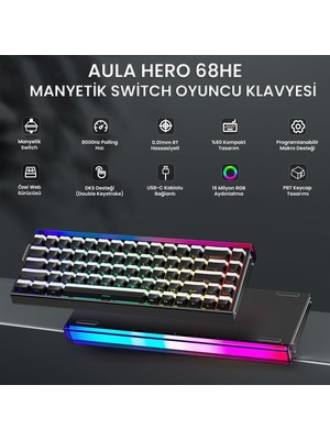 Hero 68 He Manyetik Klavye Rapid Trigger Jade King Switch 8000Hz Rgb Neon Tkl Hot Swap Oyuncu Klavyesi Siyah