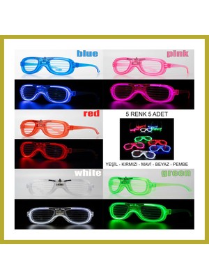 Bezos Glow Model LED Işıklı Parti Gözlüğü 3 Modlu 5 Renk 5 Adet Bcks