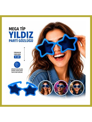 Bezos Mega Tip Yıldız Parti Gözlüğü Mavi Renk Bcks