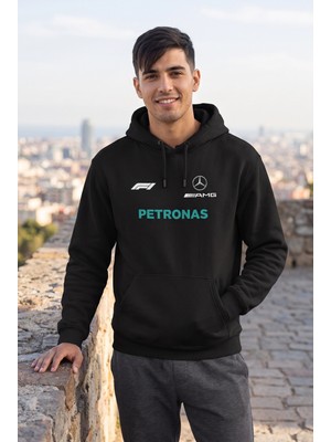 Etifa Tekstil Unisex Siyah Kapüşonlu Sweatshirt – Mercedes Amg Petronas Antonelli F1 Baskılı Hoodie