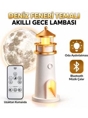 BRAVİON Ay Işığı Deniz Feneri Projektör Lamba  Bluetooth Hoparlörlü Gece Lambası Uzaktan Kumandalı Dekoratif LED Lamba